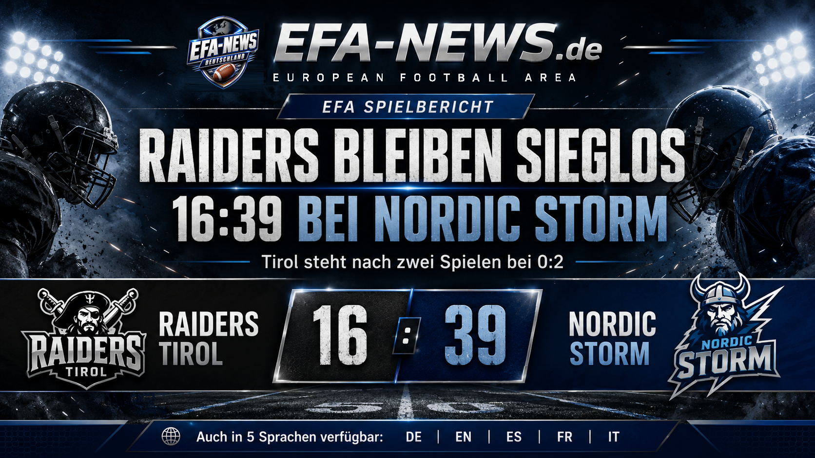Raiders Tirol verlieren auch Spiel zwei: 16:39 bei Nordic Storm – EFA-NEWS.de