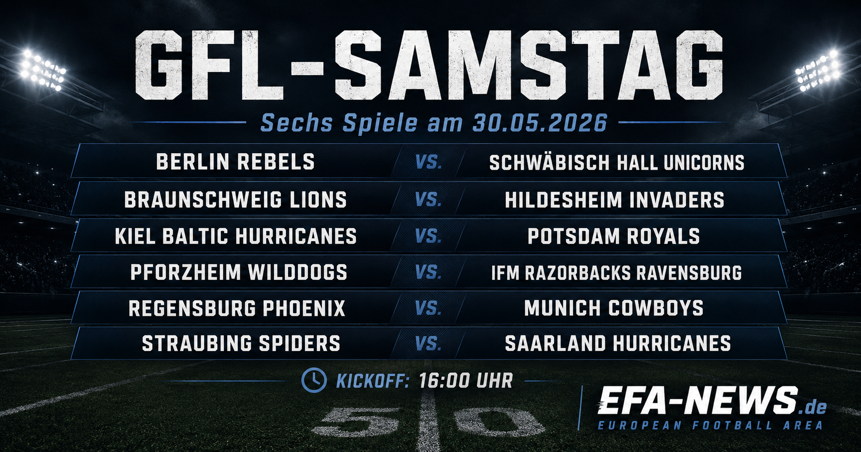 GFL-Samstag mit sechs Spielen: Serien, Favoriten und offene Rechnungen – EFA-NEWS.de