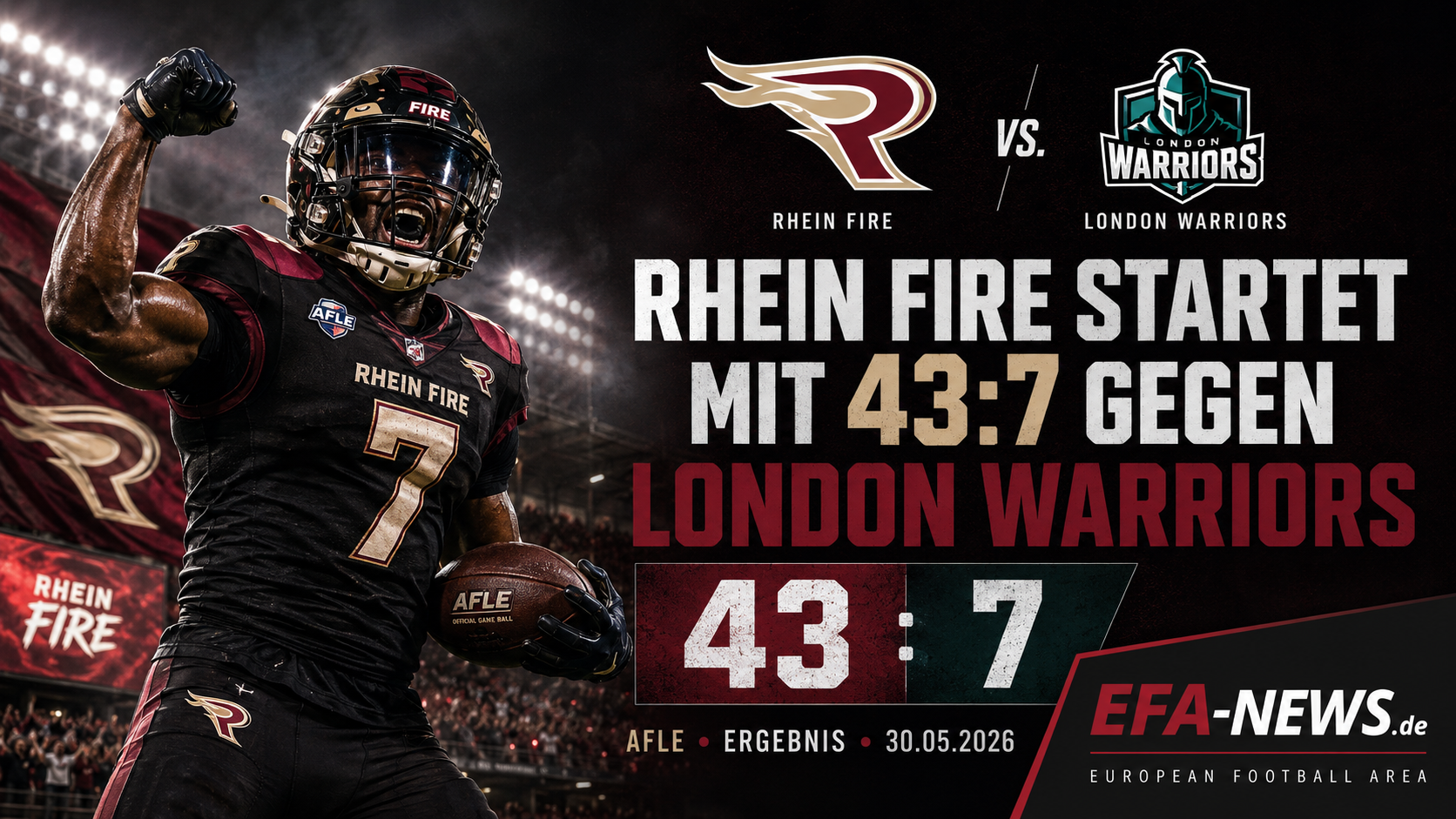 Rhein Fire startet mit Machtdemonstration: 43:7 gegen London Warriors – EFA-NEWS.de